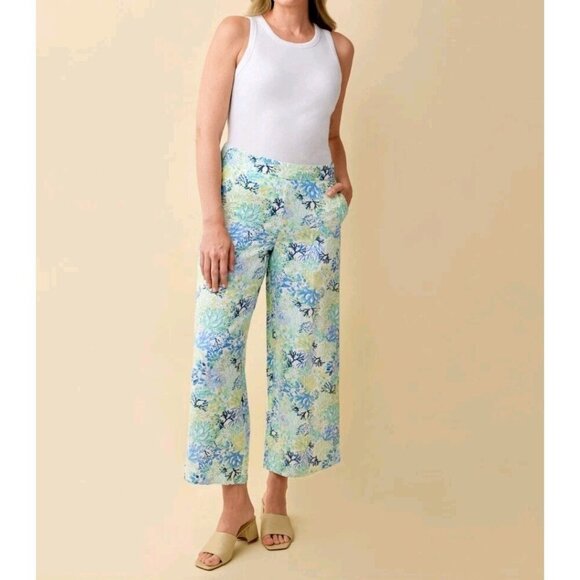Northern Reflections Pants Womens XL Floral Cropped Wide Leg Pull On Linen Blend - Picture 16 of 16